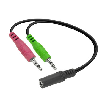 Audio adapter jack Speedlink, male 2×3,5mm 3-pin to female 3,5mm 4-pin, black audio adapter za slušalice SL-170305-BK
