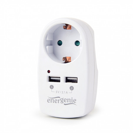 Shuko utičnica sa 1x 220V + 2x USB 2.1A, punjenje mobit, tableta i sl., GEMBIRD, white EG-ACU2-02