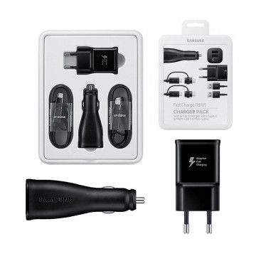Punjač i auto punjač set SAMSUNG ORG. sa microUSB i Type-C kablom Fast Charge power pack EP-U3100WBEGWW crni