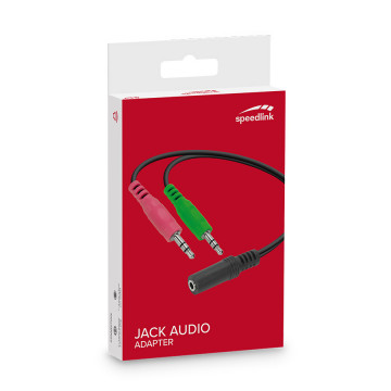 Audio adapter jack Speedlink, male 2×3,5mm 3-pin to female 3,5mm 4-pin, black audio adapter za slušalice SL-170305-BK