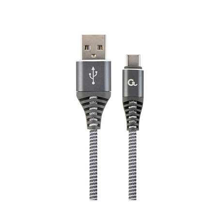 USB 2.0 kabl Premium cotton braided Type-C USB charging and data cable, 2m, spacegrey/white, GEMBIRD CC-USB2B-AMCM-2M-WB2