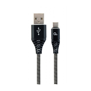 USB 2.0 kabl Premium cotton braided Type-C USB charging and data cable, 1 m, black/white, GEMBIRD CC-USB2B-AMCM-1M-BW