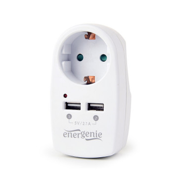 Shuko utičnica sa 1x 220V + 2x USB 2.1A, punjenje mobit, tableta i sl., GEMBIRD, white EG-ACU2-02