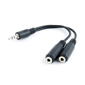 Audio kabl spliter, 3,5mm stereo to 2×3,5mm stereo, 10cm, GEMBIRD CCA-415-0.1M, black