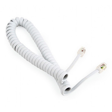 Telefonski spiralni kabl za slusalicu 2m sa konektorima RJ-10, TC4P4CS-2M-W, white, GEMBIRD