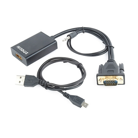 Video adapter 0.15 m, black, VGA to HDMI, GEMBIRD A-VGA-HDMI-01