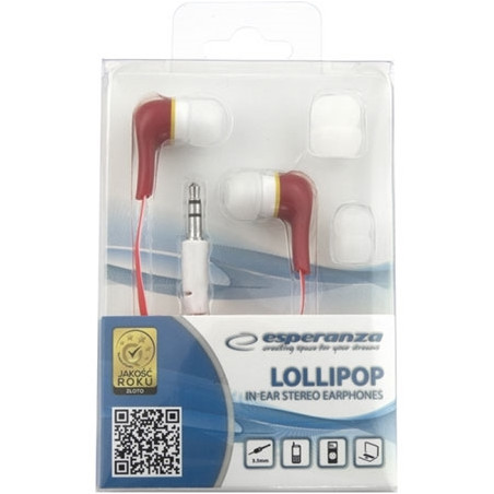 Slušalice ESPERANZA LOLLIPOP In-Ear, Noise dampening + Amplified BASS, red, EH146R