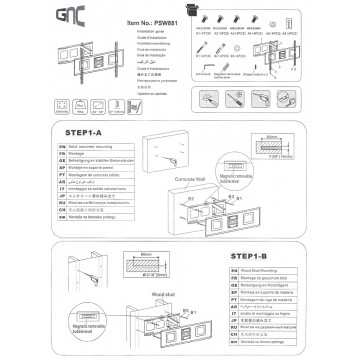 Zidni nosač GNC PSW881, 32″-65″, 40kg, VESA 600×400, nagib -8 do 12 stepeni