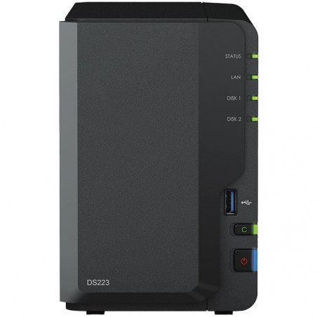Synology DiskStation DS223, Tower, 2-bays 3.5'' SATA HDD/SSD, CPU 4-core 1.7 GHz, 2 GB DDR4 non-ECC, RJ-45 1GbE LAN Port, 3 x