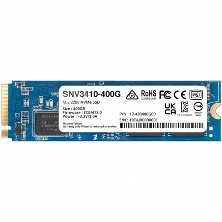 Synology SNV3410 400GB Enterprise NVMe M.2 2280 SSD, PCIe 3.0 x4, do 3.000 MB/s čitanje
