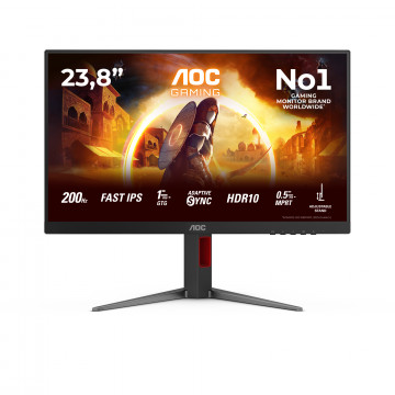 AOC Monitor Gaming 24G4HA, 24" (23.8" viewable), Fast IPS, FHD (1920x1080), 200Hz, 0.5ms MPRT (1ms GtG), 300 cd/m2, 1000:1,