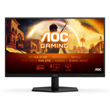 AOC Monitor Gaming 27G42E 27" Fast IPS, 1920x1080, 180Hz, 1ms (GTG), 300 cd/m2, 1000:1, Adaptive Sync, G-Sync Compatible,