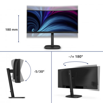 Philips 34B2U3600C 34" zakrivljeni monitor, WQHD 3440x1440, USB-C 90W