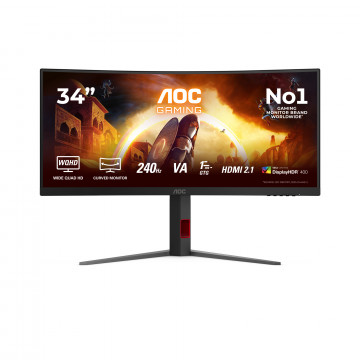 AOC Monitor Gaming CU34G4Z 34" Curved Fast VA, WQHD 3440x1440, 240Hz, 1500R, 1ms, DisplayHDR 400, Adaptive Sync, 2x HDMI 2.1,