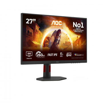 AOC Monitor Gaming Q27G4ZR 27" Fast IPS, 2560x1440, 240Hz (260Hz OC), 0.3ms MPRT (1ms GtG), 400 cd/m2, 1000:1, Adaptive Sync,