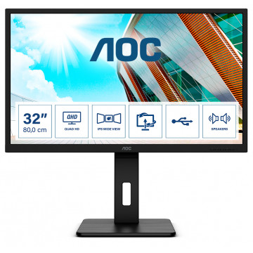 AOC Monitor LED Q32P2 Business 31.5", 16:9, 2560x1440, IPS, 75Hz, 250 cd/m², 1000:1, 50M:1, 4ms, 178/178°, DP, 2xHDMI, DP, 4 x