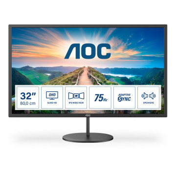 AOC Monitor Q32V4 31.5" LED, 2560x1440 (QHD), Antiglare, 75Hz, 1000:1, 4ms, IPS, HDMI, DisplayPort, Tilt Adjustment, Speakers