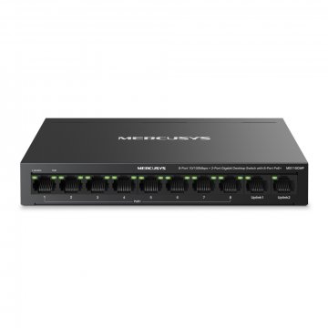 Mercusys MS110CMP 10-Port 10/100Mbps Desktop Switch with 8-Port PoE+, 8 x 10/100 Mbps PoE+ Ports, 2 x Gigabit non-PoE Ports,