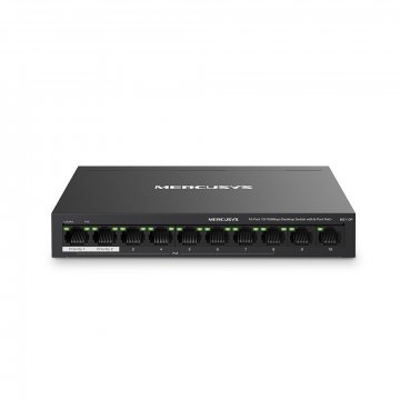 MERCUSYS 10-Port 10/100Mbps Desktop Switch with 8-Port PoE+PORT: 8× 10/100 Mbps PoE+ Ports, 2× 10/100 Mbps Non-PoE PortsSPEC: