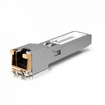 Ubiquiti UACC-CM-RJ45-MG SFP+ to RJ45 adapter, 1/2.5/5/10 GbE is a RJ45 transceiver that can be inserted into an SFP port in