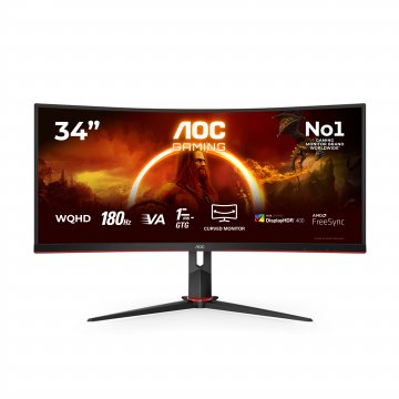 AOC Monitor Gaming CU34G2XP 34” Curved VA, 21:9, 3440x1440, 180Hz, 1ms, 430 cd/m2, 4000:1, HDMI, DP, PbP, PiP,  Ergonomic,