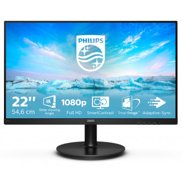 Monitor LED Philips 221V8/00 , V-line, 21.5" 1920x1080 at 75Hz, 16:9, VA, 4000:1, 4ms, 200nits, 178/178, Anti-glare, 3H,