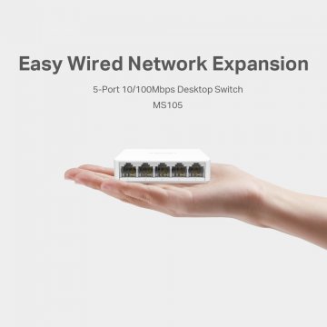Mercusys MS105 5-port switch 10/100Mbps, 5 x RJ-45 portova, desktop mrežni switch