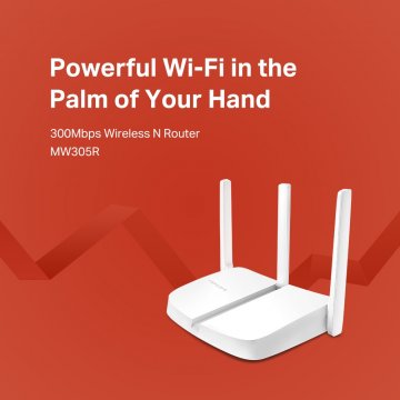 Mercusys MW305R 300Mbps Wireless N Router, 1 x 10/100 WAN Port + 3 x 10/100 LAN Ports, 3 x 5 dBi fixed omni directional